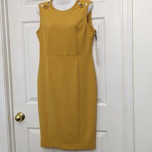 Calvin Klein Blue Thick Scuba-Style Sheath Midi Dress Size 10 Yellow NWT
